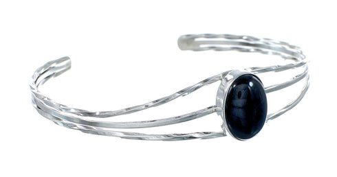 Onyx Sterling Silver Navajo Indian Cuff Bracelet AX129719